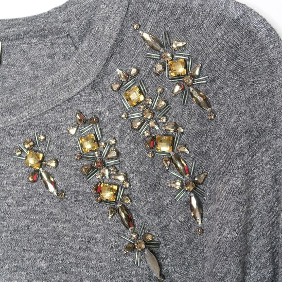 Ann Taylor LOFT Womens Embellished Sweater Size Large Gray‎ Gold Holiday Office - Picture 6 of 8
